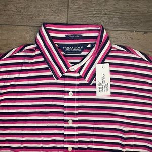 Ralph Lauren Men's Polo Golf Shirt, Vintage Lisle-Size Medium Pink/White Striped